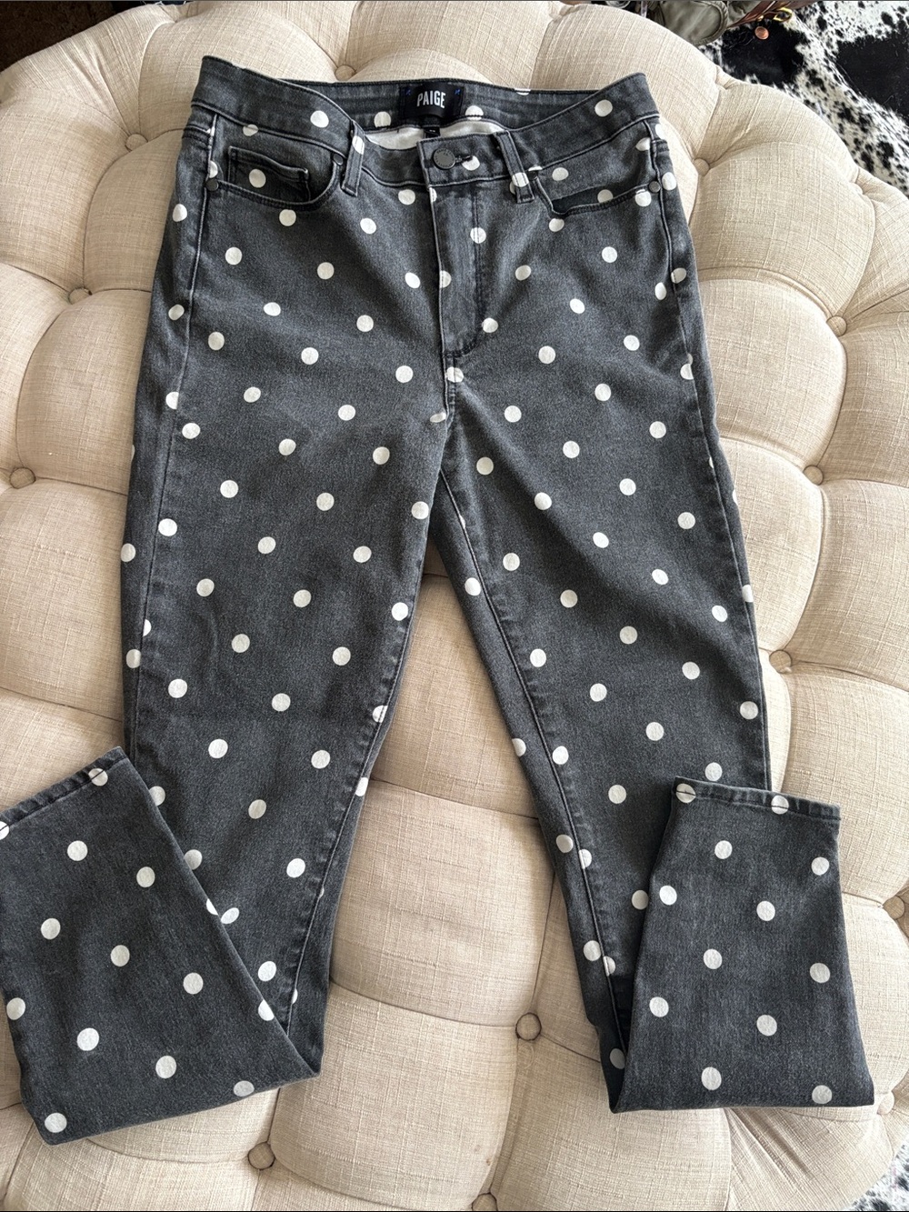 PAIGE Black Denim Jeans with White Polka Dots - Women's Skinny